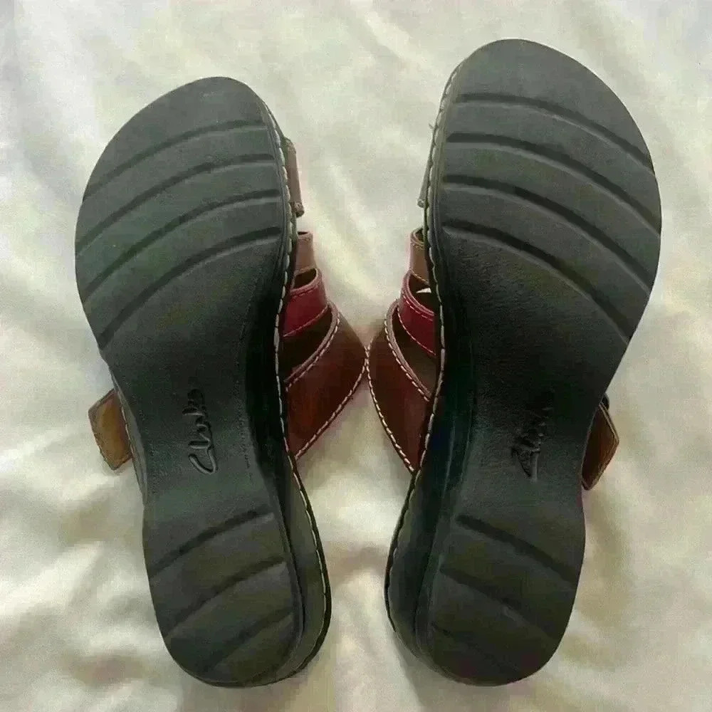 Clarks Women's Brown Strappy Leather Comfort Sandals Adjustable Buckle Size 7 - Picture 6 of 7